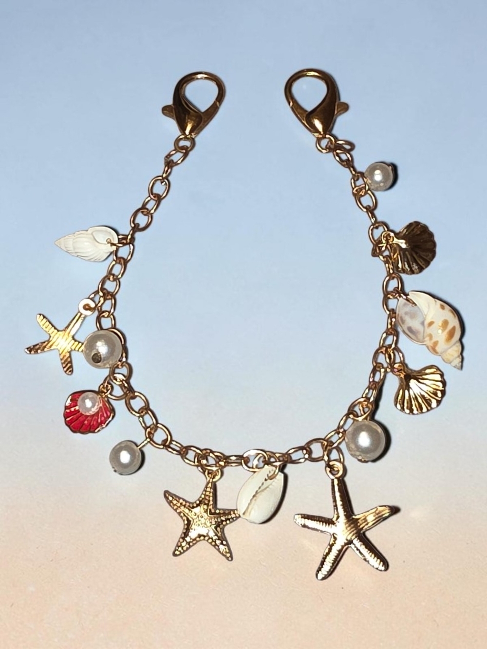 Gold Tone Seashell & Starfish Bag Charm/Strap Extender-NEW